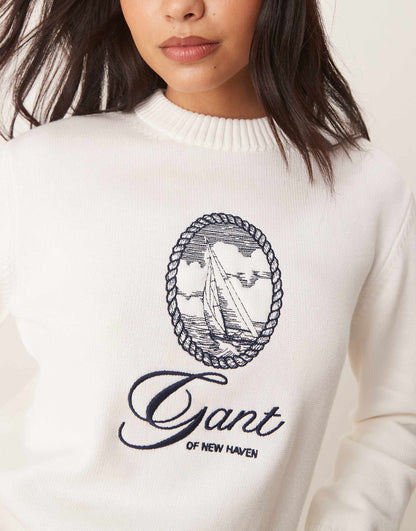 Crew Neck Jumper With Central Embroided Logo