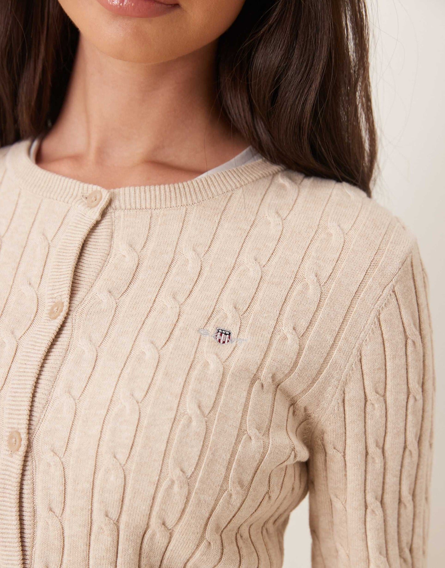 Cotton Cable Knit Logo Cardigan