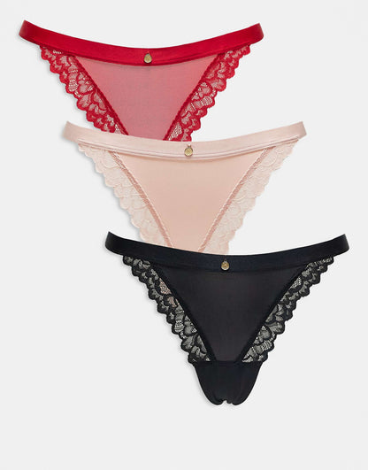 Mixed 3 Pack Thong Black, Pink, Red