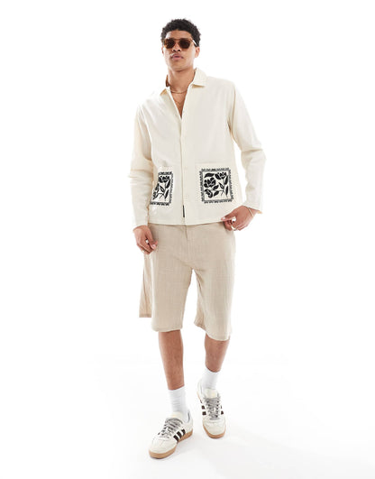 Embroidered Collar Overshirt