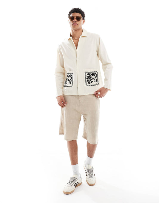 Embroidered Collar Overshirt