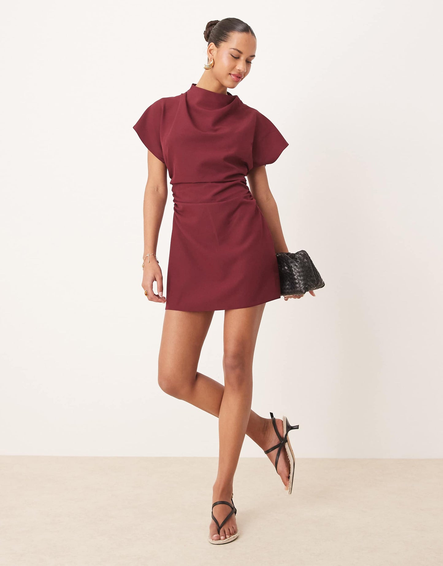 Grown On Sleeve High Neck Mini Dress With Open Back Detail