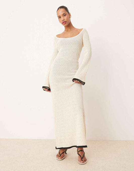 Contrast Frill Sleeve Knit Maxi Dress