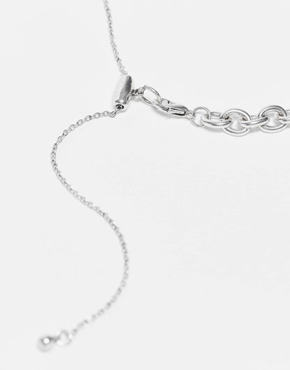 Unisex Layered Chain Necklace With Pearl Cross