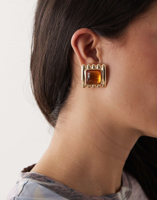 Earrings With Faux Amber Stones