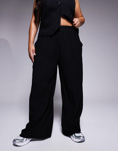 Curve Textured Wide Leg Trouser