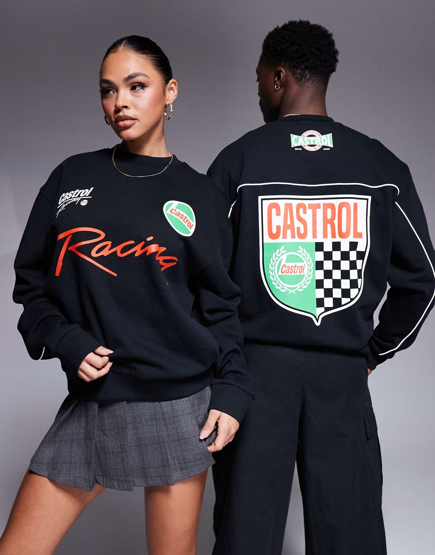 Unisex Boxy Oversized Sweatshirt With Piping Detail And Castrol Racing Prints