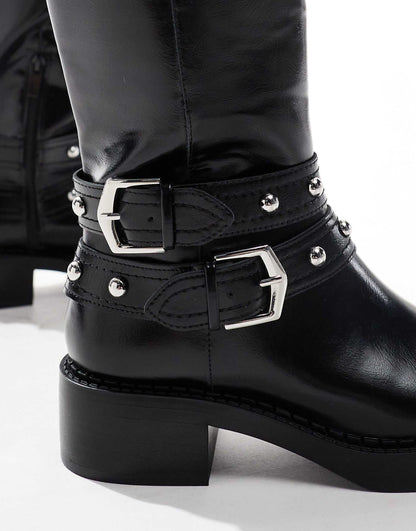 Buckle Detail Heeled Knee High Boot