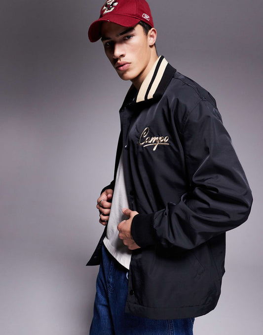 Oversized Coach Jacket With Embroidery And Tipping Details