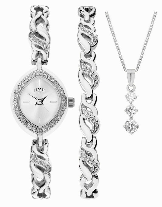 Classic 18Mm Womens Oval Silver Analogue Watch Gift Set