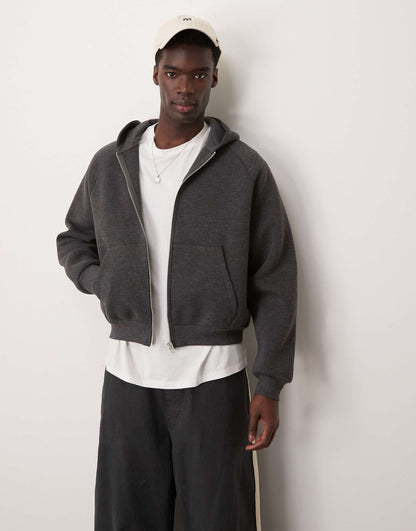 Scuba Boxy Oversized Zip Through Hoodie