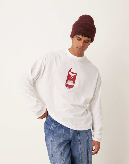 Oversized Long Sleeve T-Shirt With Celestial Front Print