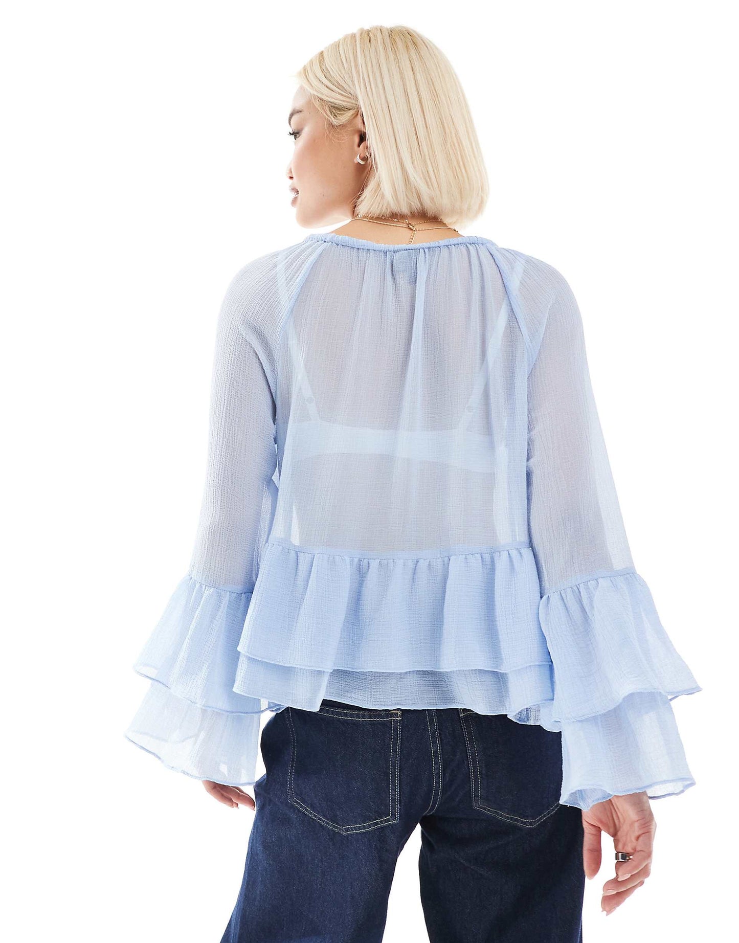 Sheer Ruffle Detail Boho Blouse