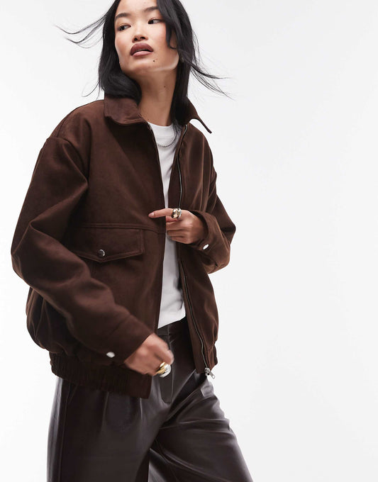 Faux Suede Bomber Jacket