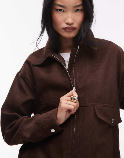 Faux Suede Bomber Jacket