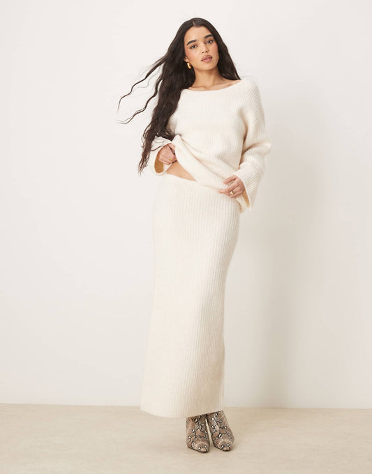 Co-Ord Chunky Rib Knitted Maxi Skirt With Side Split