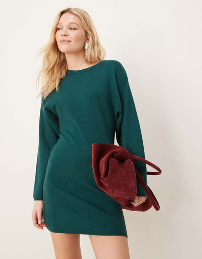 Sculpted Crew Neck Knitted Mini Dress