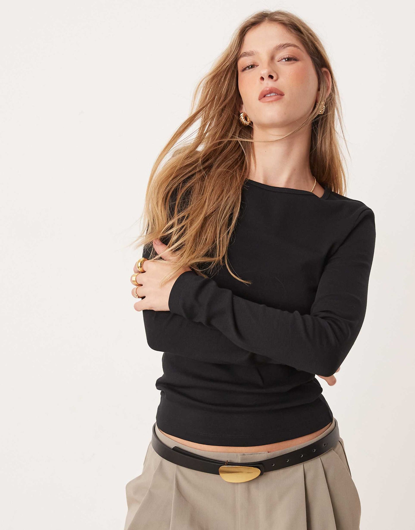 Jersey Rib Round Neck Long Sleeve Top