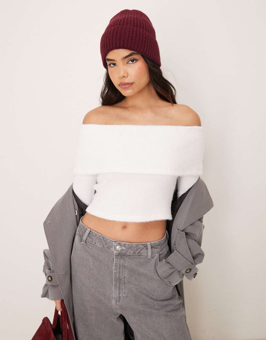 Fluffy Asymmetric Off Shoulder Jumper