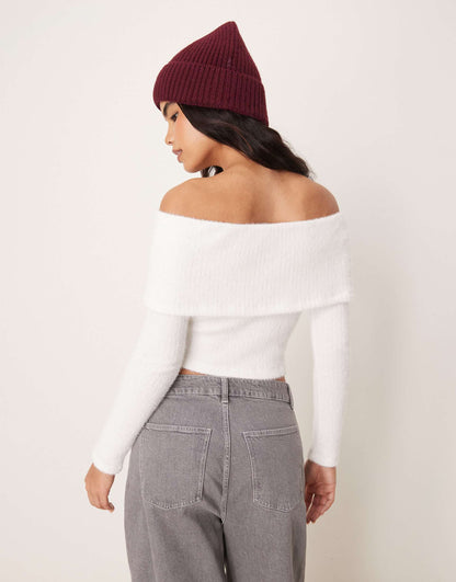Fluffy Asymmetric Off Shoulder Jumper
