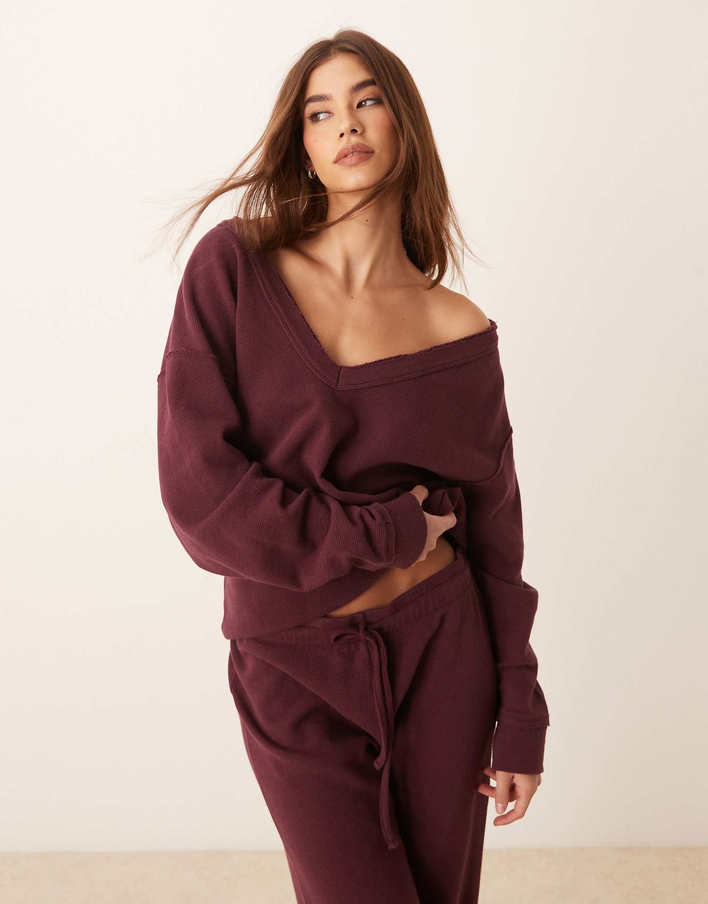 V Neck Waffle Oversized Sweat Co-Ord