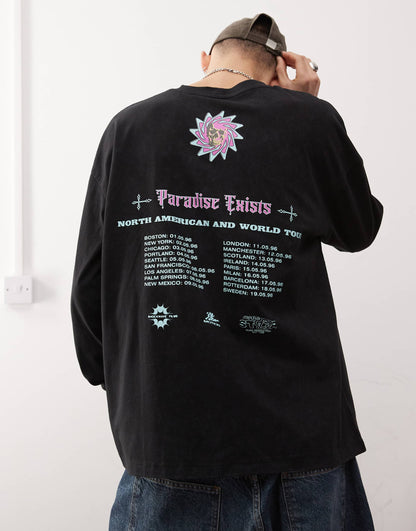 Long Sleeve Washed Skull Print Graphic T-Shirt