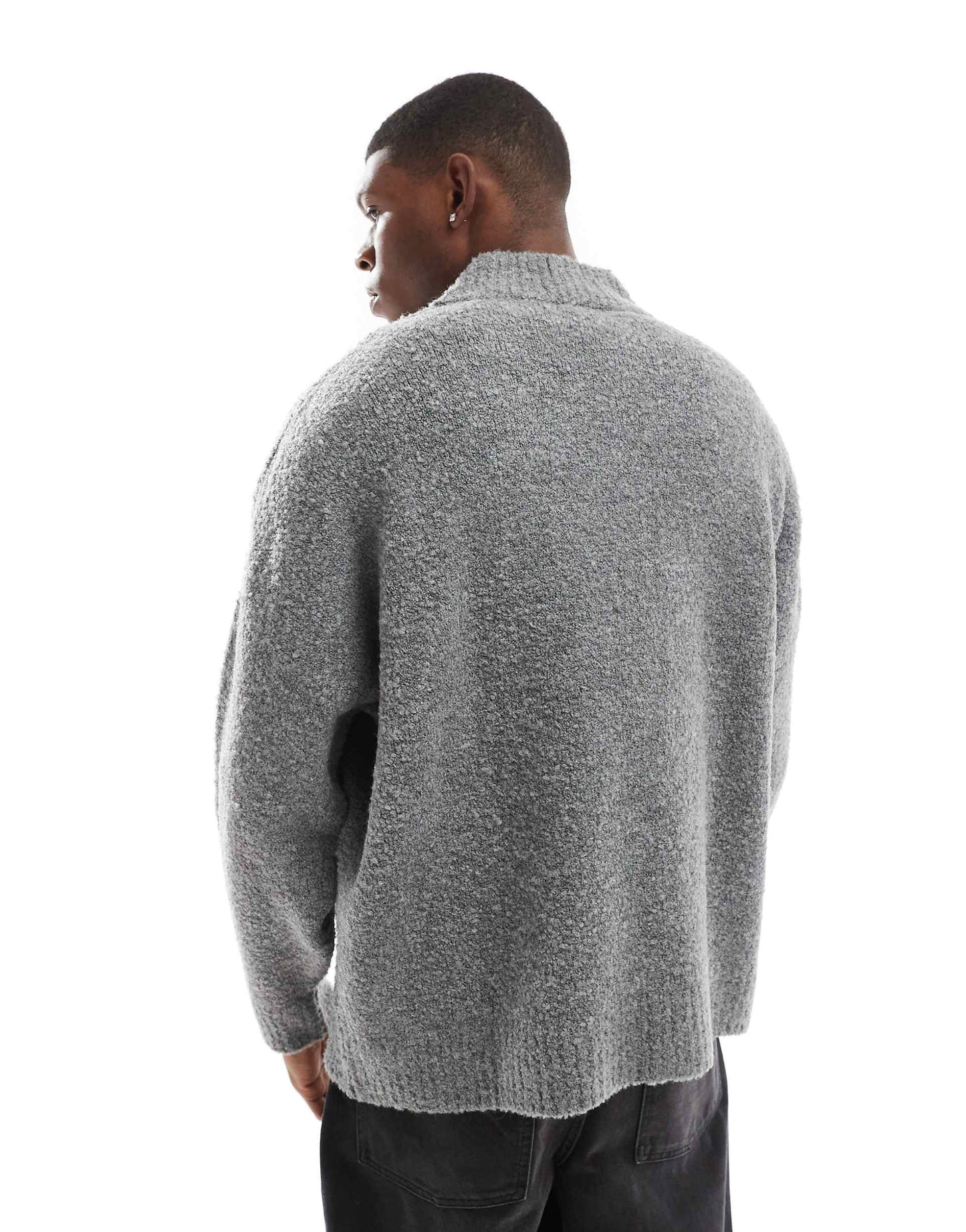 Super Oversized Boxy Fit Textured Knitted V Neck Jumper