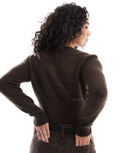 Knitted High V Neck Cardigan