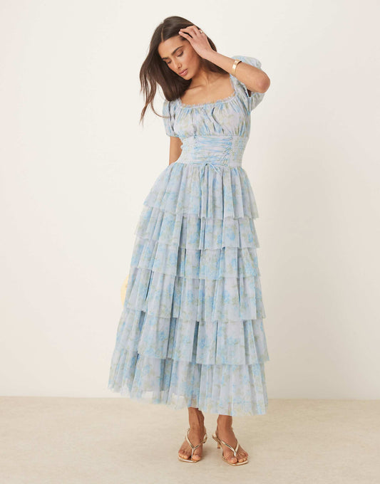 Arabella Corset Waist Tiered Maxi Dress