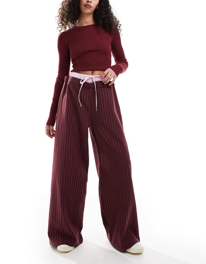 Contrast Waistband Wide Leg Trouser