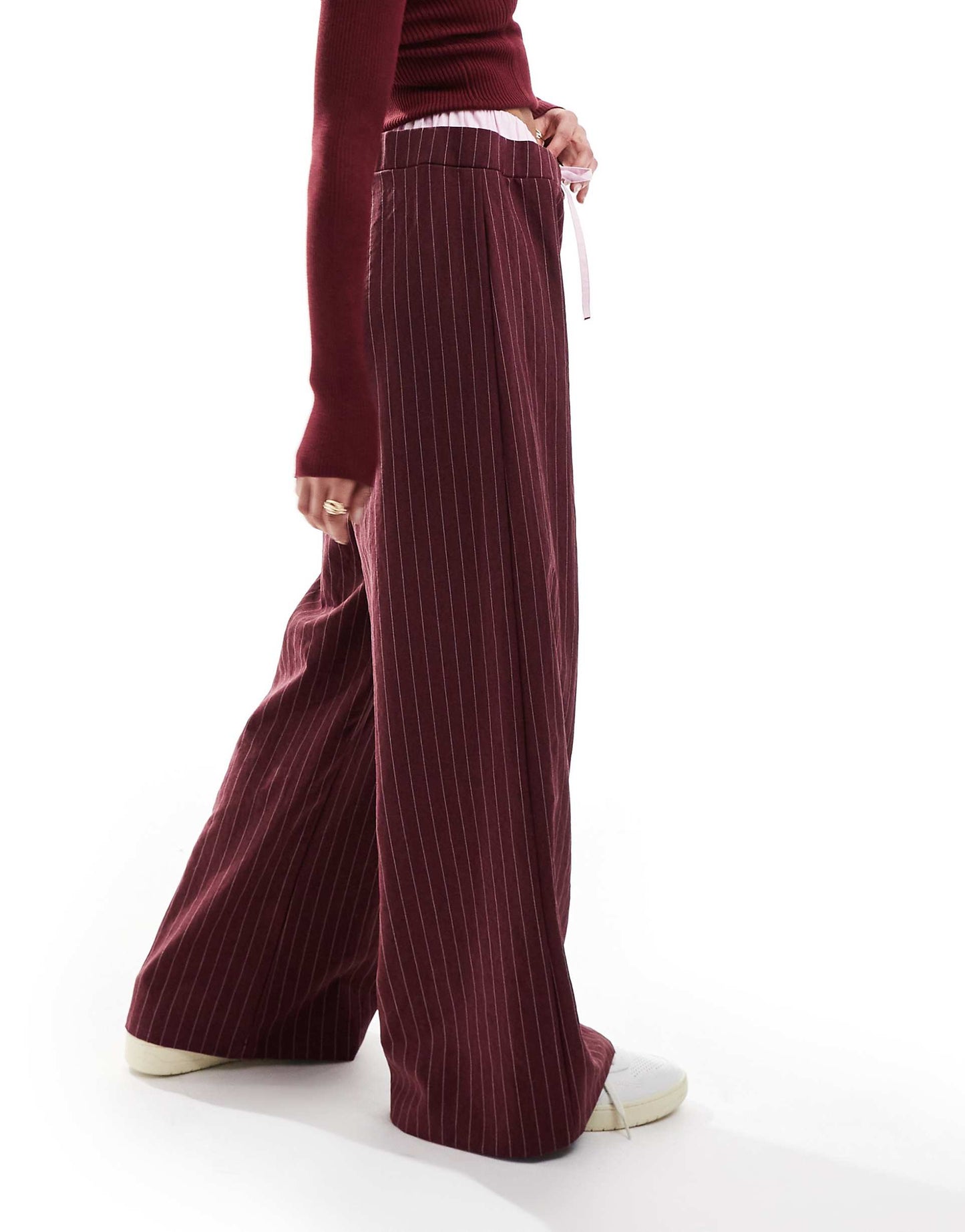 Contrast Waistband Wide Leg Trouser