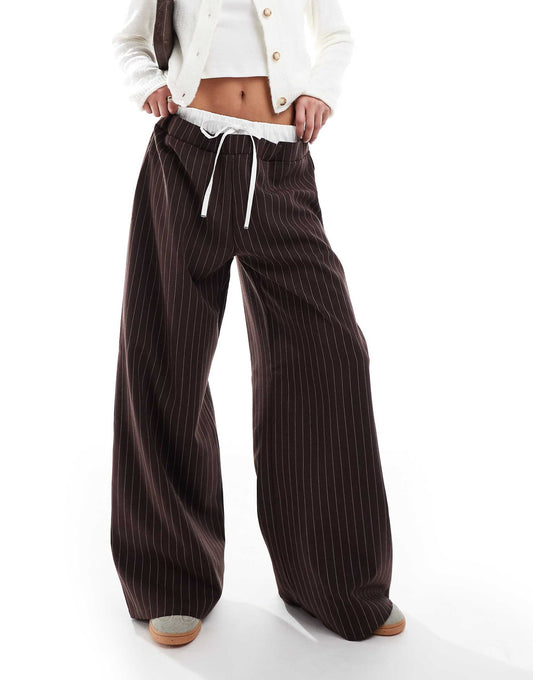 Contrast Waistband Wide Leg Trouser