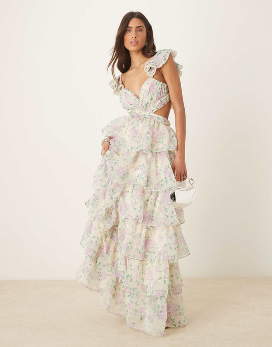 Oflia Cut Out Frill Maxi Dress