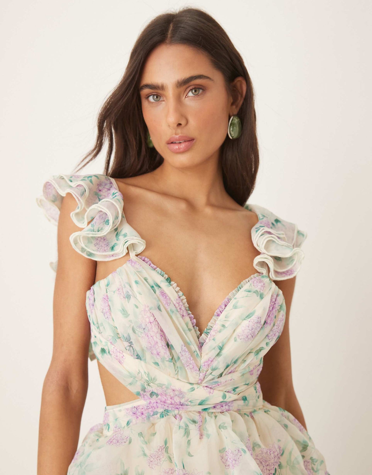 Oflia Cut Out Frill Maxi Dress