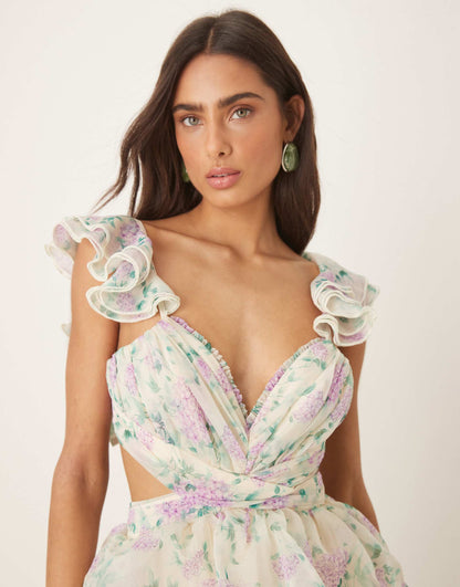 Oflia Cut Out Frill Maxi Dress