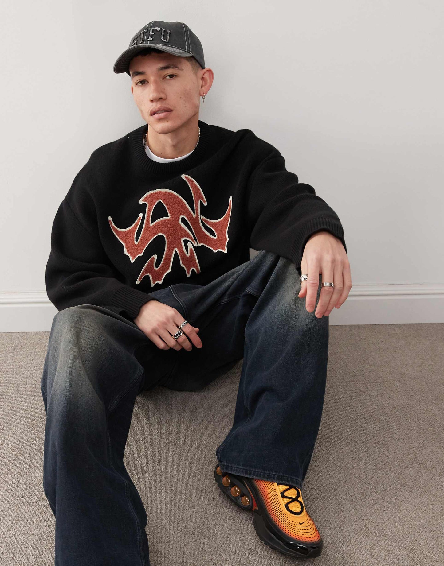 Cypher Oversized Jumper With Red Jacquard Graphic