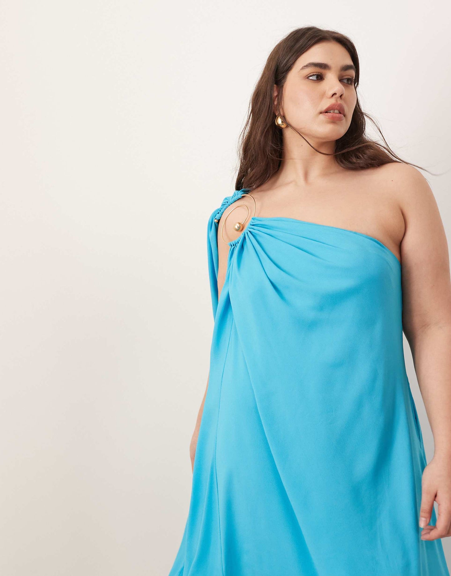 Curve Spiral Trim One Shoulder Maxi Dress