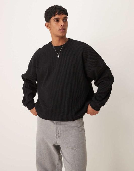 Extreme Oversized Boxy Lightweight Jumper With Rib Texture