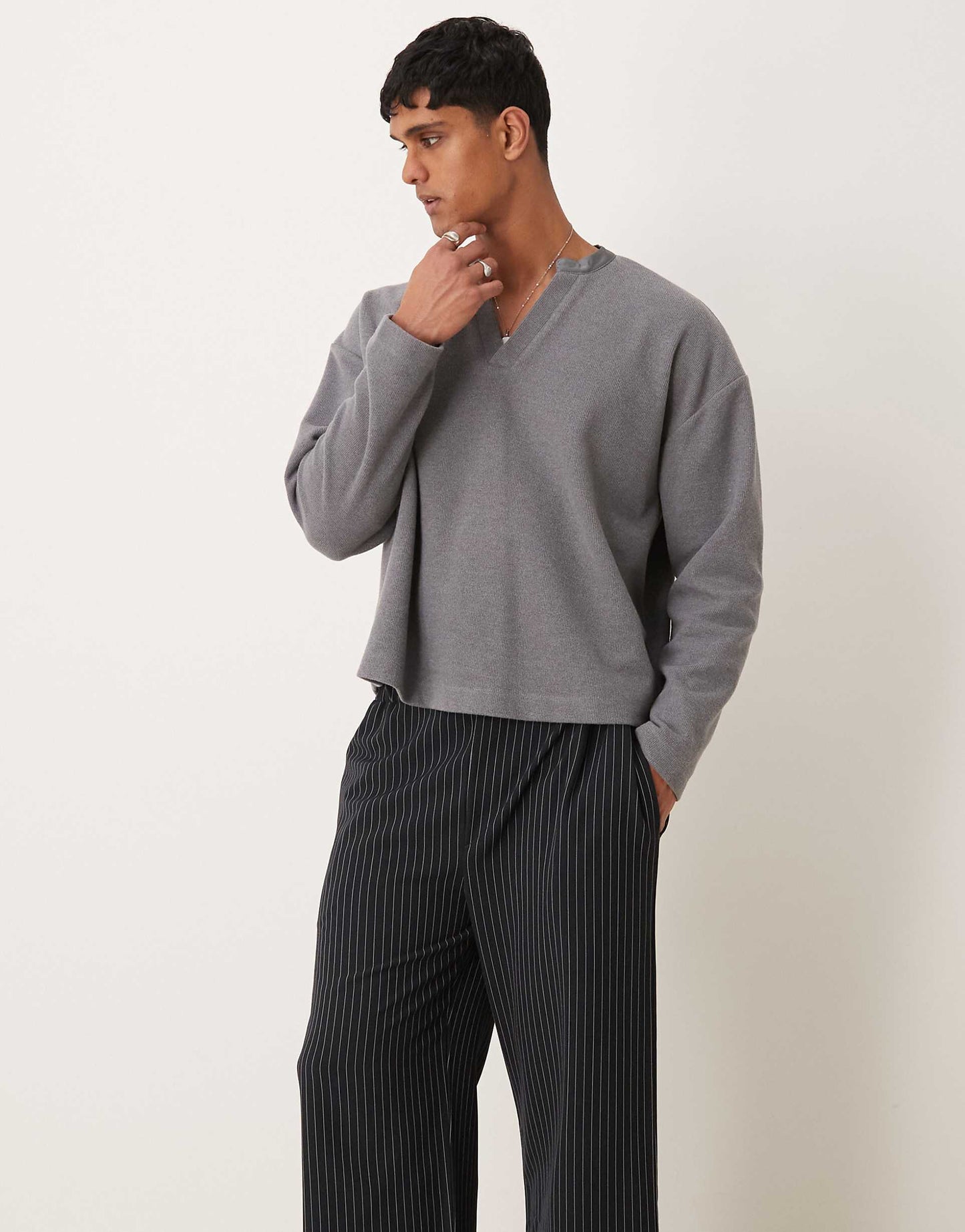 Oversized Boxy V-Neck Lightweight Jumper