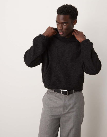 Oversized Cropped Heavyweight Hairy Knitted Hoodie