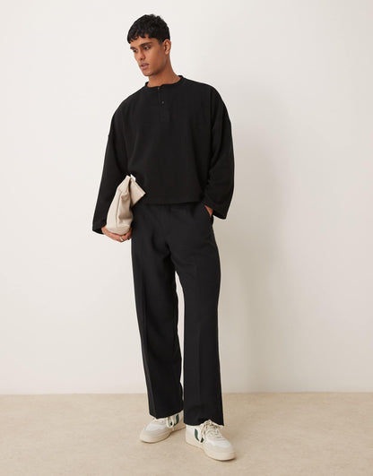 Super Oversized Cropped Heavyweight Rib Henley Jumper