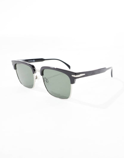 Retrosunglasses With Black And Silver Frame And Green Smoke Lens