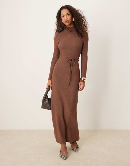 Tie Waist High Neck Maxi Super Soft Dress