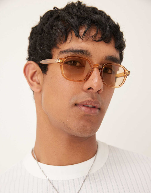 Mini Rectangle Sunglasses With Crystal Sand Frame And Natural Lens