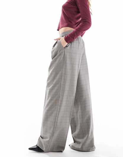 Checked Wide Leg Tailored Trouser