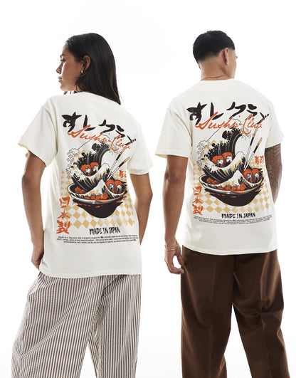 Sushi Club Front And Back Print Washed T-Shirt