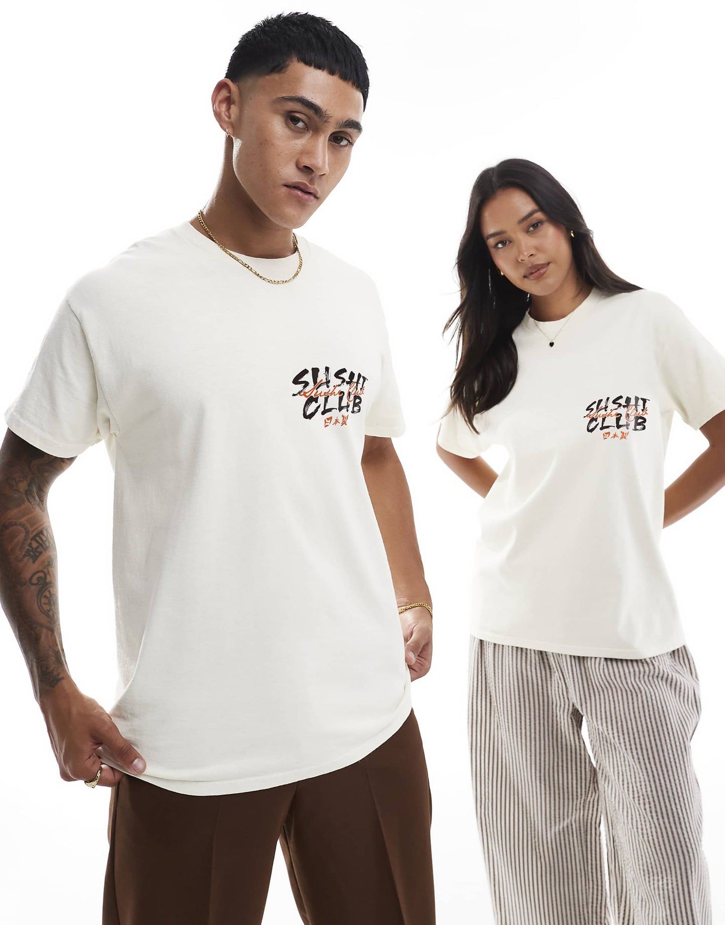 Sushi Club Front And Back Print Washed T-Shirt