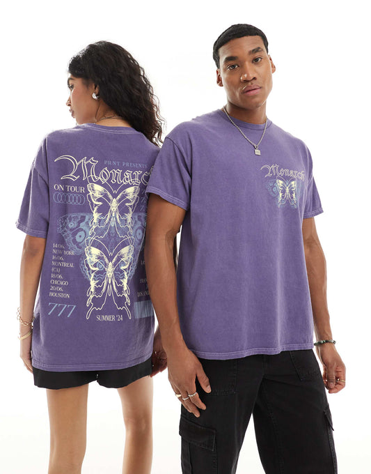 Monarch Tour Front And Back Print Washed T-Shirt
