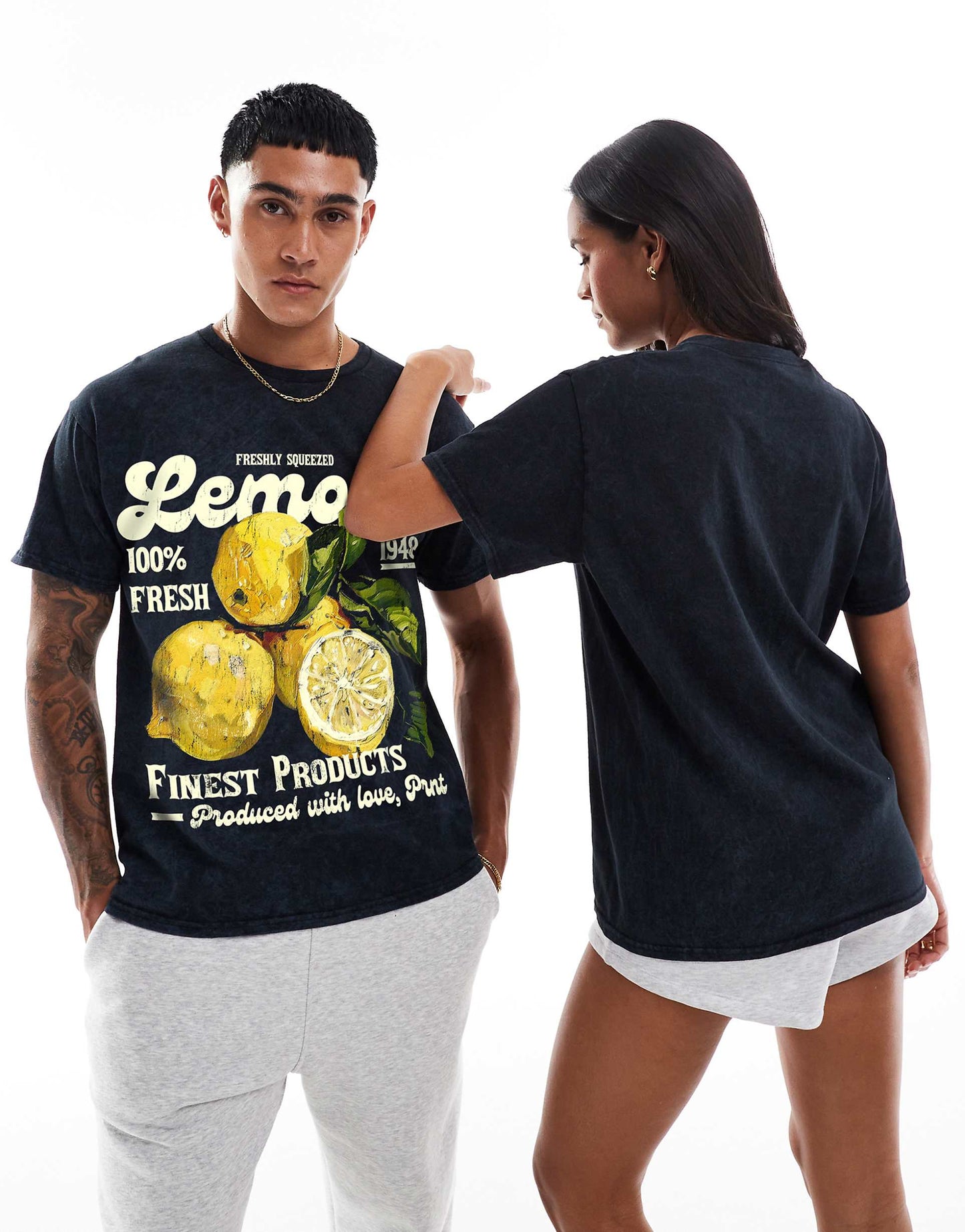 Lemons Vintage Front Print Washed T-Shirt
