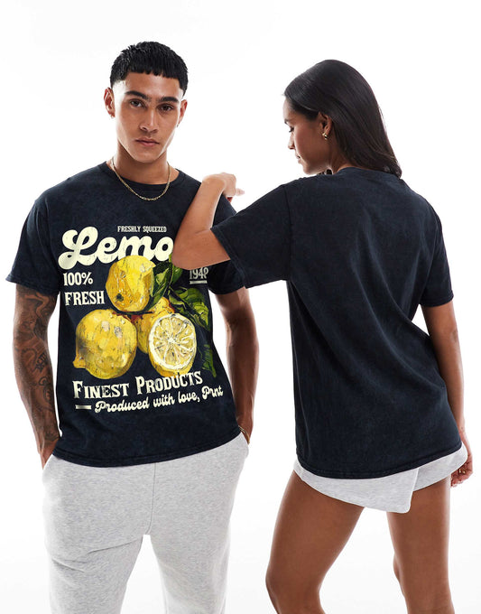 Lemons Vintage Front Print Washed T-Shirt